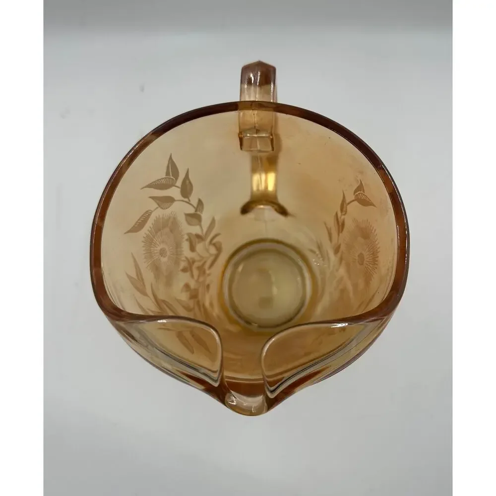 Vintage Jeannette Cosmos Marigold Carnival Glass 48 Oz Pitcher - Picture 5 of 7